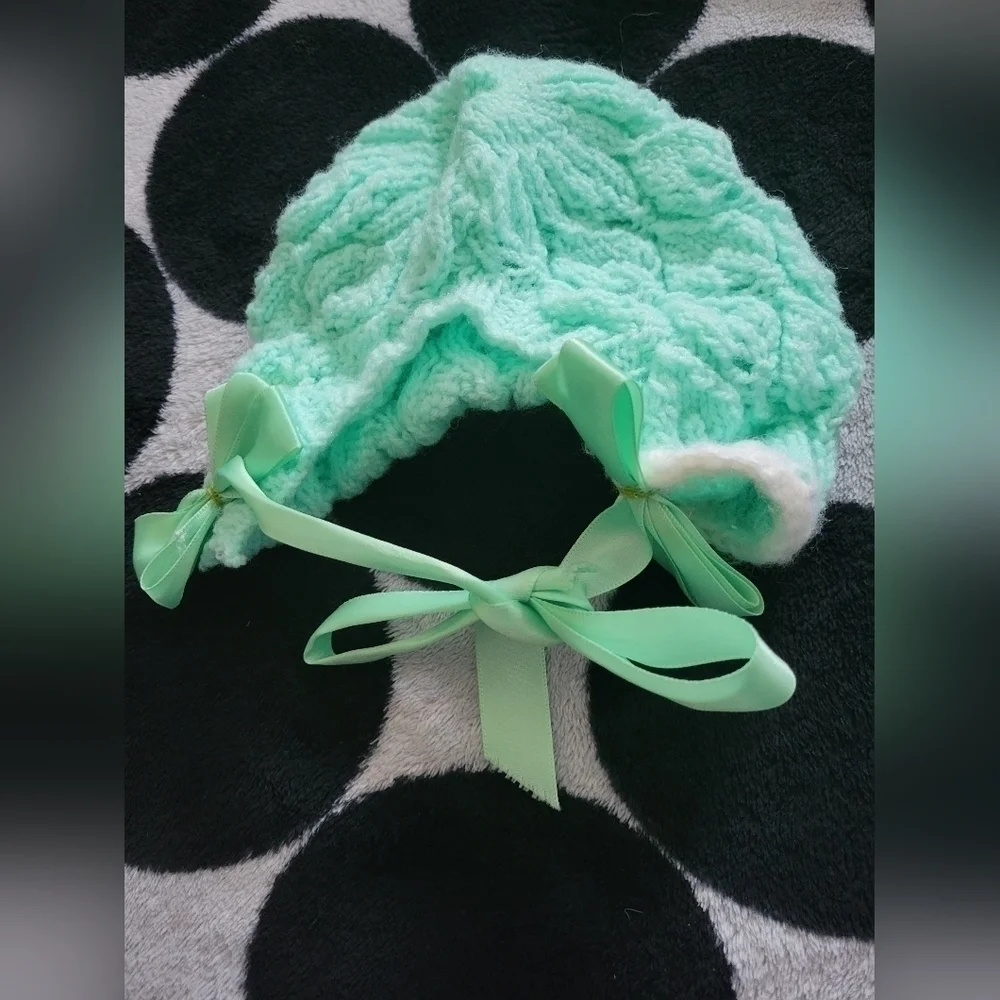 Handmade 3 Piece Toddler Crochet Green & Blue Jacket, Hat, Sock Set